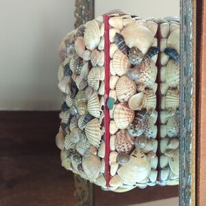 Vintage Seashell Trinket Box, Keepsake Box, Red Velvet Seashell Jewelry Box